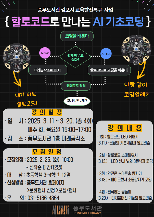 풍무도서관 교육발전특구 창의융합프로그램 「할로코드로 만나는 AI 기초코딩」 모집 이미지 1